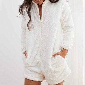 Aerie Cream Fleece Jumpsuit